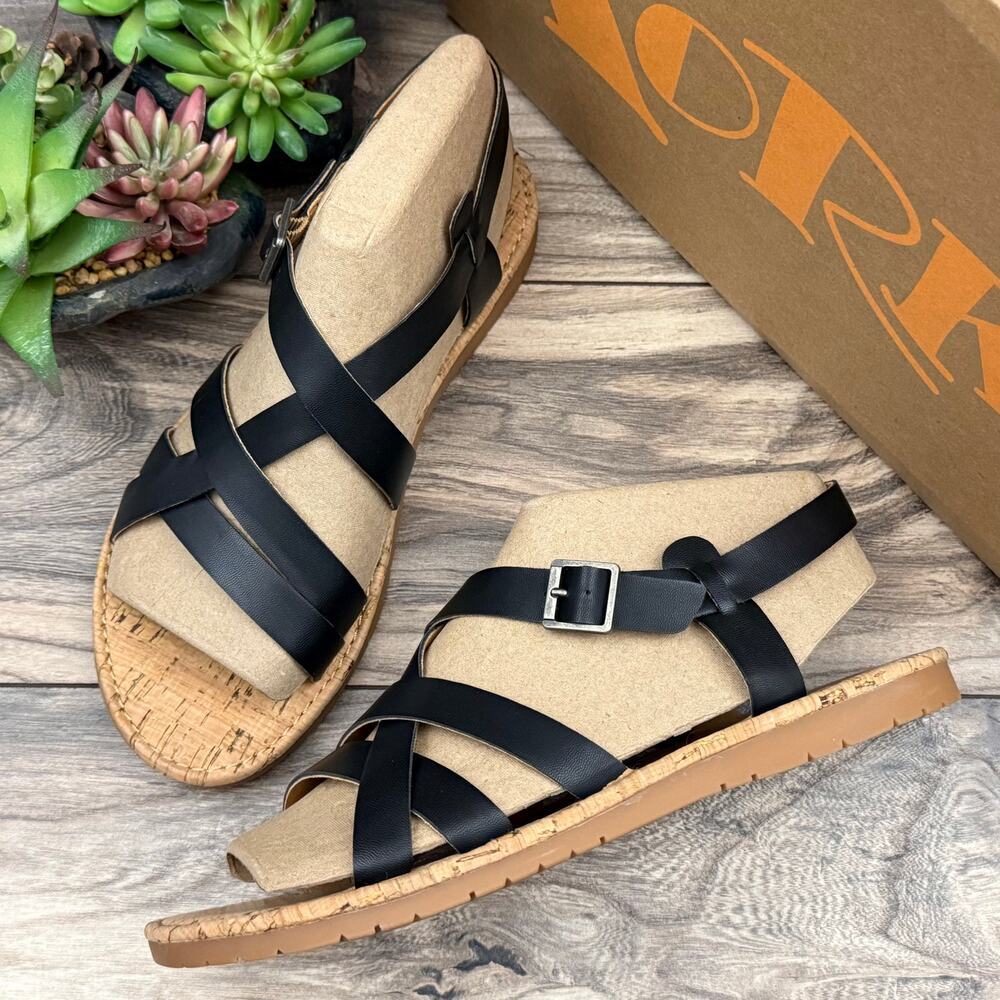 NIB Korks by Kork Ease Jerrik Black Slingback Flat Sandal 9M 39-40